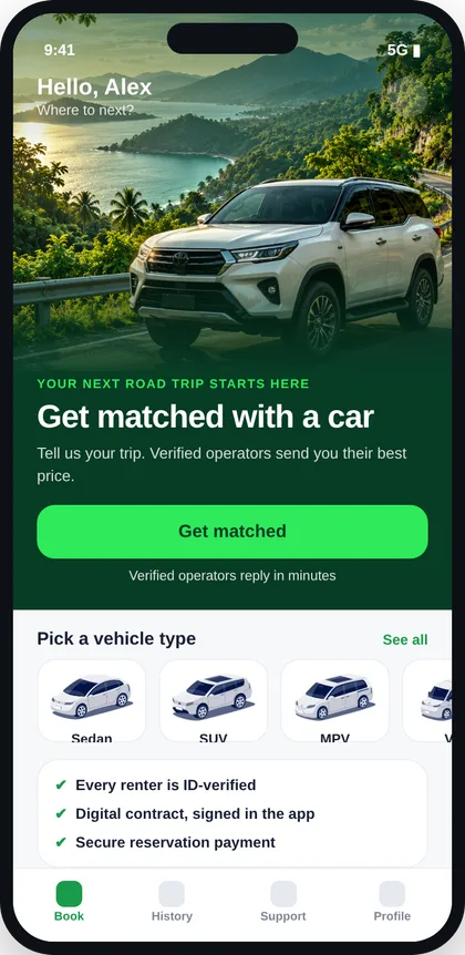 GoDrive app home screen