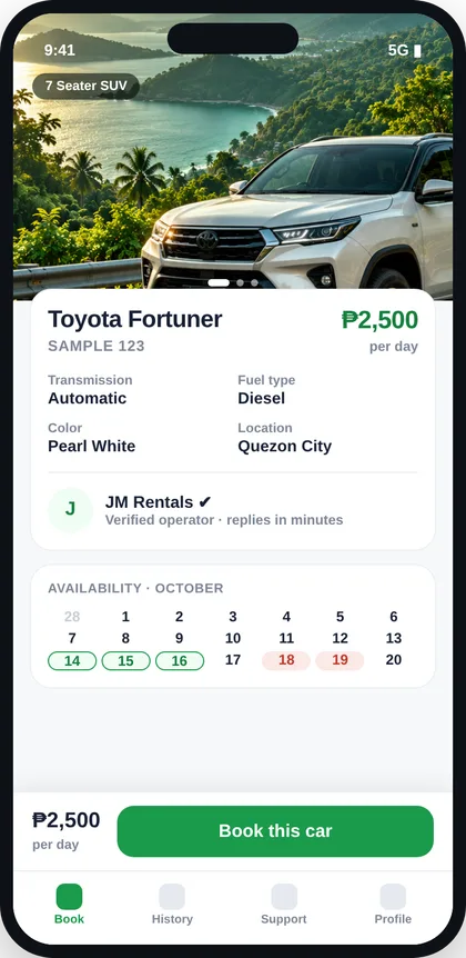 Vehicle details and availability